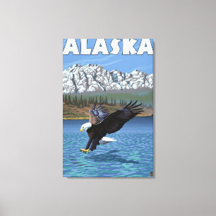 Toile Affiche de Vintage voyage d'AlaskaBald Eagle