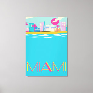 Toile Affiche de voyage à Miami des années 80 vintage
