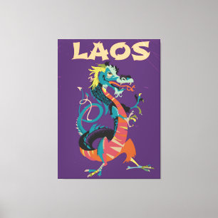 Toile Affiche de voyage de style vintage Laos Dragon