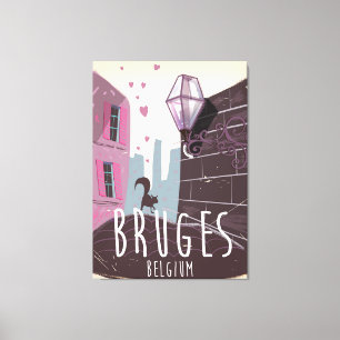 Toile Affiche de voyage en bande dessinée de Bruges, Bel