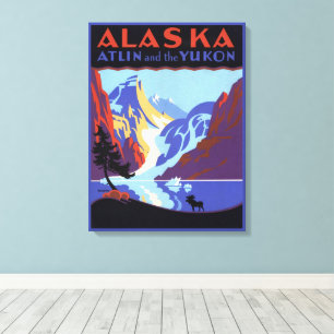 Toile Affiche de voyage vintage de l'Alaska, Atlin et le