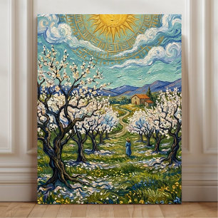 Toile Affiche du verger d'amandiers ensoleillé de printe