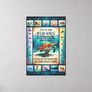 Toile Affiche inspirante Tortue de mer Océan “La vie est