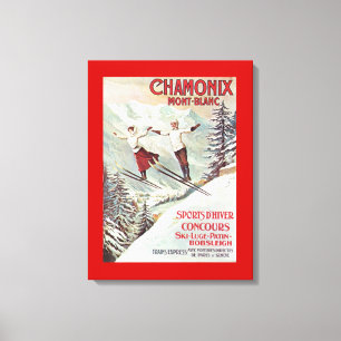 Toile Affiche vintage de ski, Chamonix Mont Blanc