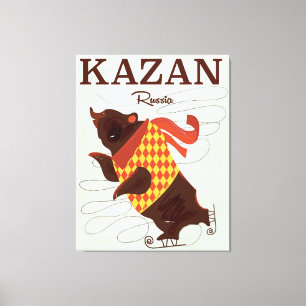 Toile Affiche vintage de voyage d'ours de Kazan Russie