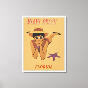 Toile Affiche Vintage voyage de Miami Beach, Floride