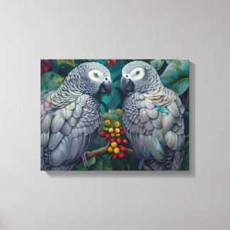 Toile African Grey Parrots Persimmon-Berry Duet 