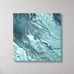 Toile Agate Turquoise cristallisée   Pierre marbrée noir