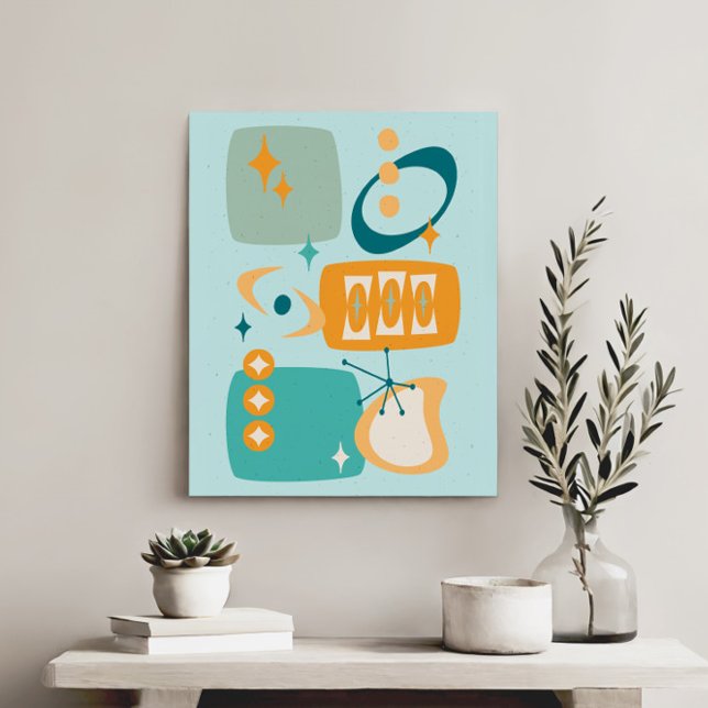 Toile Âge atomique milieu du siècle Abstrait Aqua Orange (Créateur téléchargé)