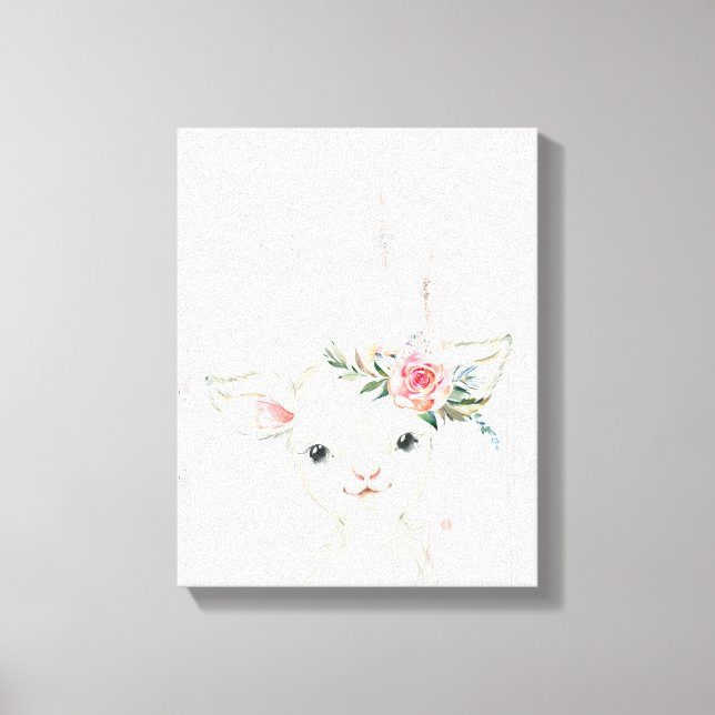 Toile Agneau bébé floral aquarelle (Recto)