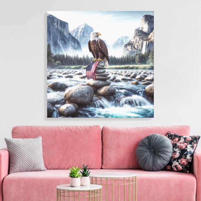 Toile Aigle à tête blanche avec un drapeau américain au  (Insitu(Salon))