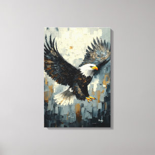 Toile Aigle chauve en vol : Art dynamique à l'impasto