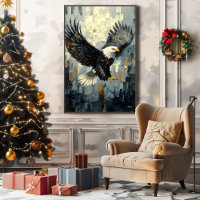 Aigle chauve en vol : Art dynamique à l'impasto