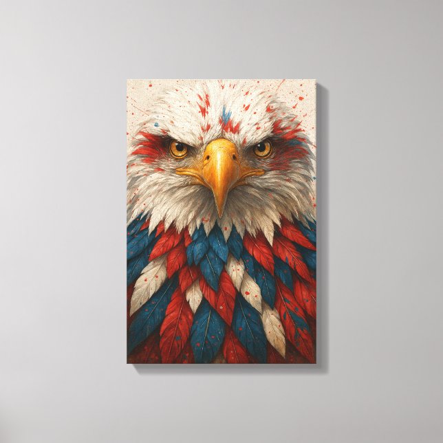 Toile Aigle patriotique avec plumes rouges blanches (Recto)