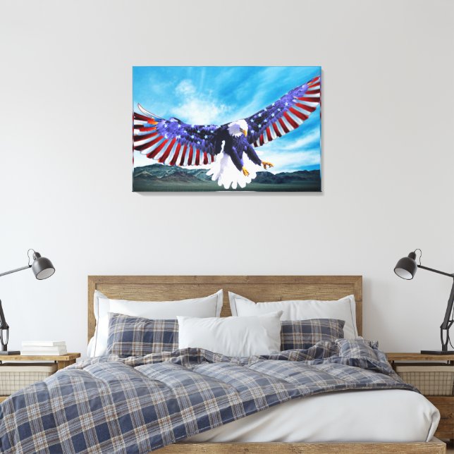 Toile Aigle volant dans le ciel avec un drapeau américai (Insitu(Chambre))