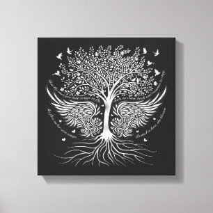 Toile Ailes à voler et arbre avec des racines enrobées t