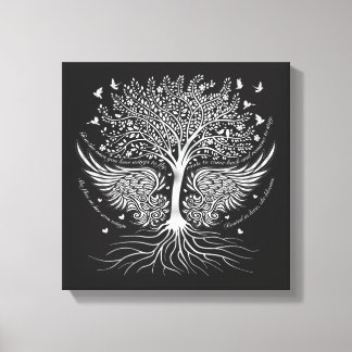Toile Ailes à voler et arbre avec des racines enrobées t