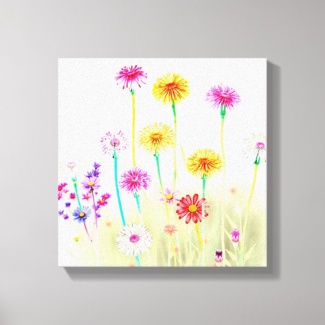 Toile Airy Bright Neon Dandelions&Daisies Minimalist art (Recto)