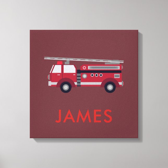 Toile Ajouter votre nom Red Fire truck Personnalisé (Recto)