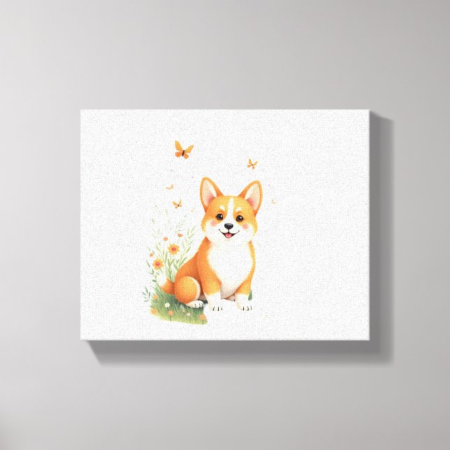 Toile Akita Chien avec Fleur et T-shirt Papillon (Recto)