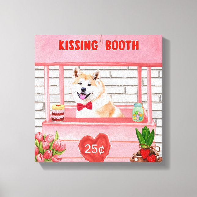 Toile Akita Chien Valentine's Day Kissing Booth (Recto)