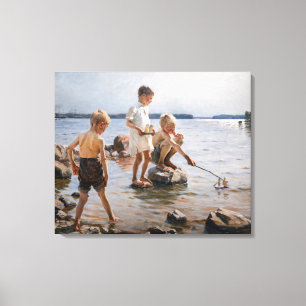 Toile Albert Edelfeue - Les garçons jouent sur le rivage