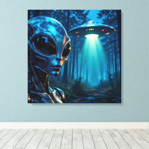 Toile Alien et OVNI hyper réaliste dans la forêt