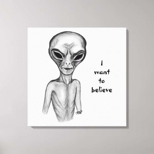 Toile Alien gris, je veux croire (Recto)