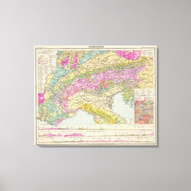 Toile Alpenlander - Atlas Carte des Alpes (Recto)