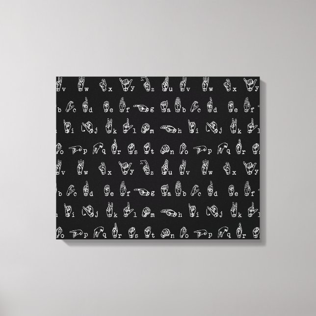 Toile Alphabet Langue des Signes // Blanc sur Noir // (Recto)