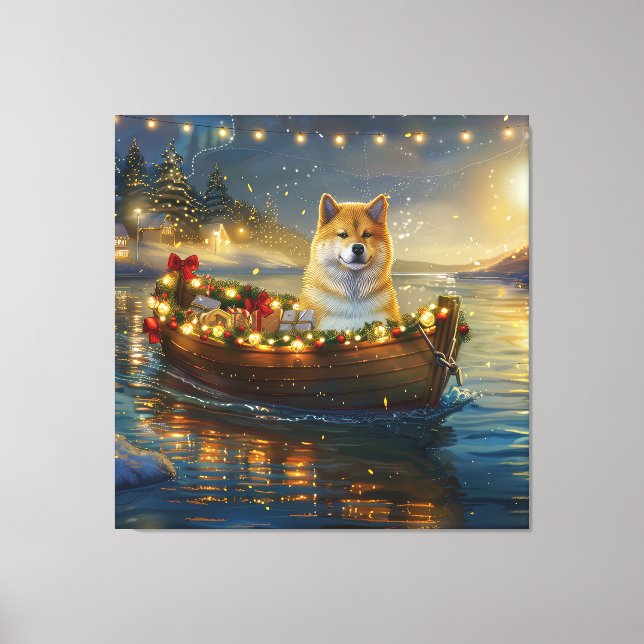 Toile American Akita Christmas Festive Voyage (Recto)