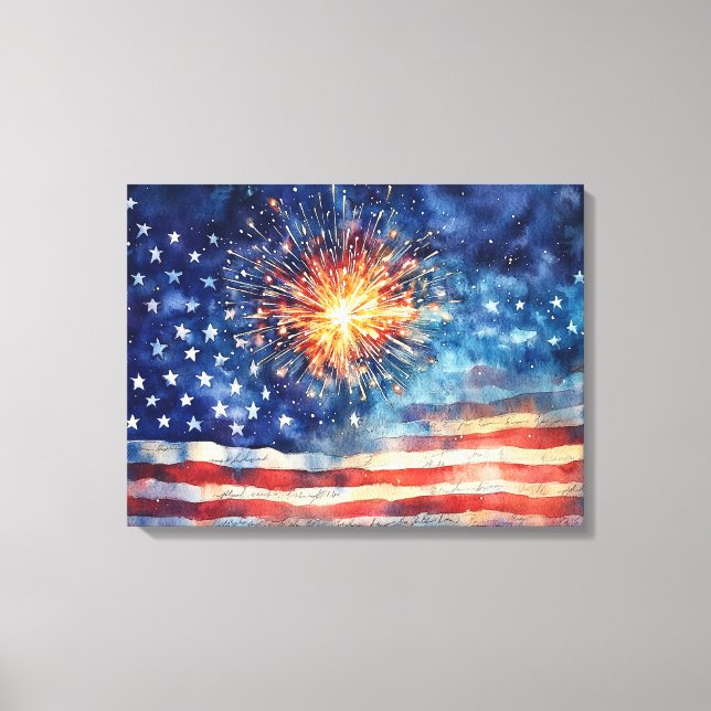Toile American flag and fireworks & U.S. Pledge. Art (Recto)