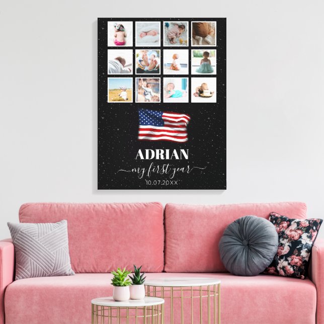 Toile American Flag Baby First Year Photo Collage (Insitu(Salon))