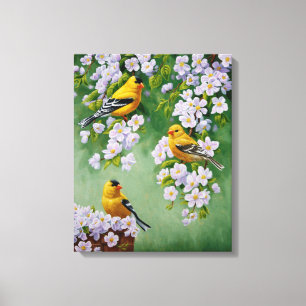Toile American Goldfinches & Pink Apple Blossings