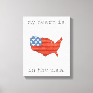 Toile americana mon coeur est dans la carte des