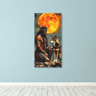 Toile Amérindien et Loup