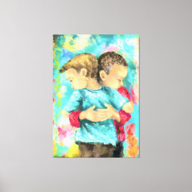 Toile Amitié - Embrassage des enfants - Amour de la paix (Recto)