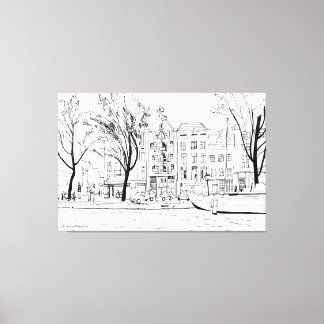 Toile Amsterdam Canal Line Dessin - Noir & Blanc