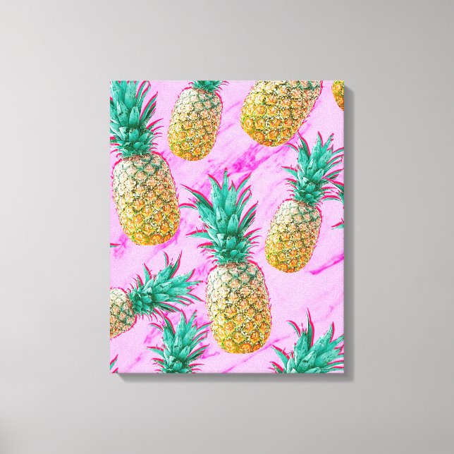 Toile Ananas Tropicaux & Marbre Rose Moderne Coloré (Recto)