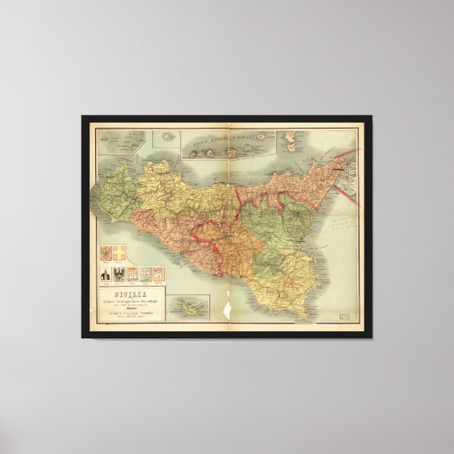 Toile Ancienne carte de la Sicile de 1900 (Sicilia carta (Recto)