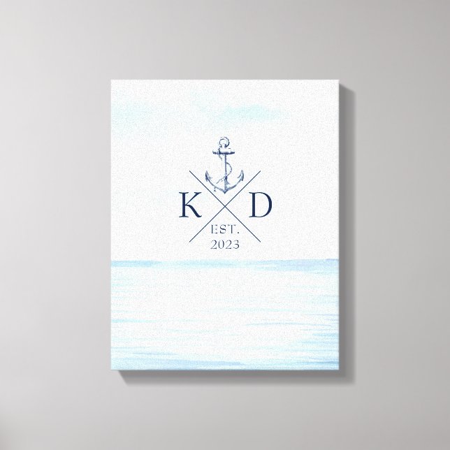 Toile Ancre d'aquarelle de plage de Monogram nautique (Recto)