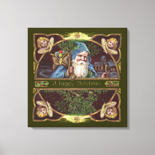 Toile Anges de Noël victoriens Bleu Noël Art Vintage