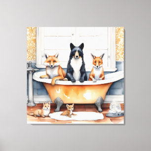 Toile Animaux amusants dans le bain
