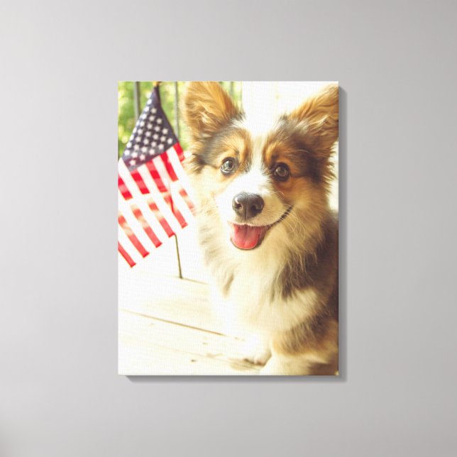 Toile Animaux de bébés cutest | American Flag Corgi (Recto)