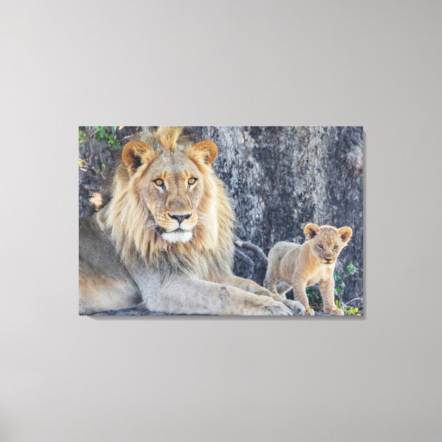 Toile Animaux de bébés cutest | Lion Dad & Cub (Recto)
