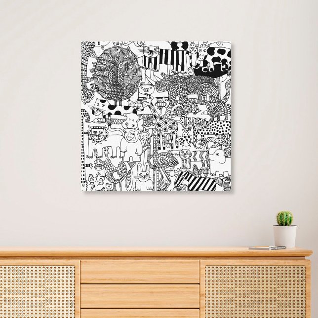 Toile Animaux sauvages Art moderne main noire et blanche (Créateur téléchargé)