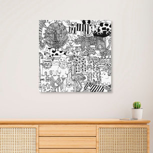 Toile Animaux Sauvages Art Moderne Noir et Blanc Dessiné