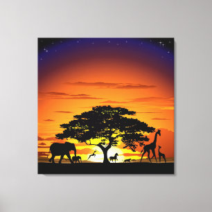 Toile Animaux sauvages sur le coucher de soleil de la sa