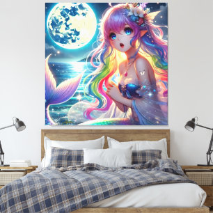 Toile Anime Girl chanter Moonlight Pixie Rainbow Mermaid