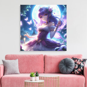 Toile Anime Girl Violet Papillon Aile Lune Fée
